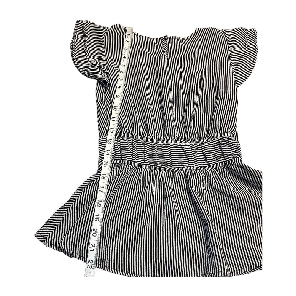 Monteau Blouse Top Girls Small Black White Striped Stretch Flutter Short Sleeve - Picture 6 of 7